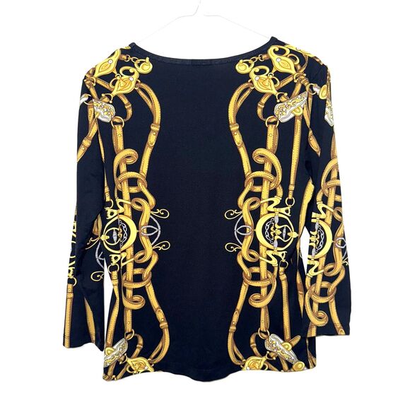 J. Mclaughlin Catalina Cloth V Neck Equestrian Top - Black/Gold M - Picture 2 of 3